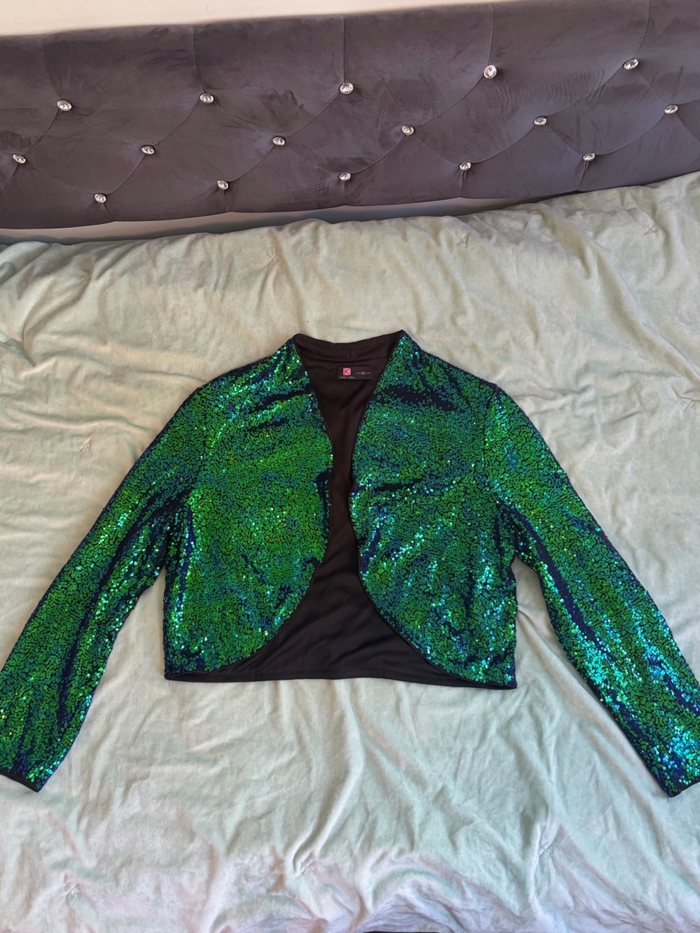 Women's Green Sequin Cropped Bolero Blazer